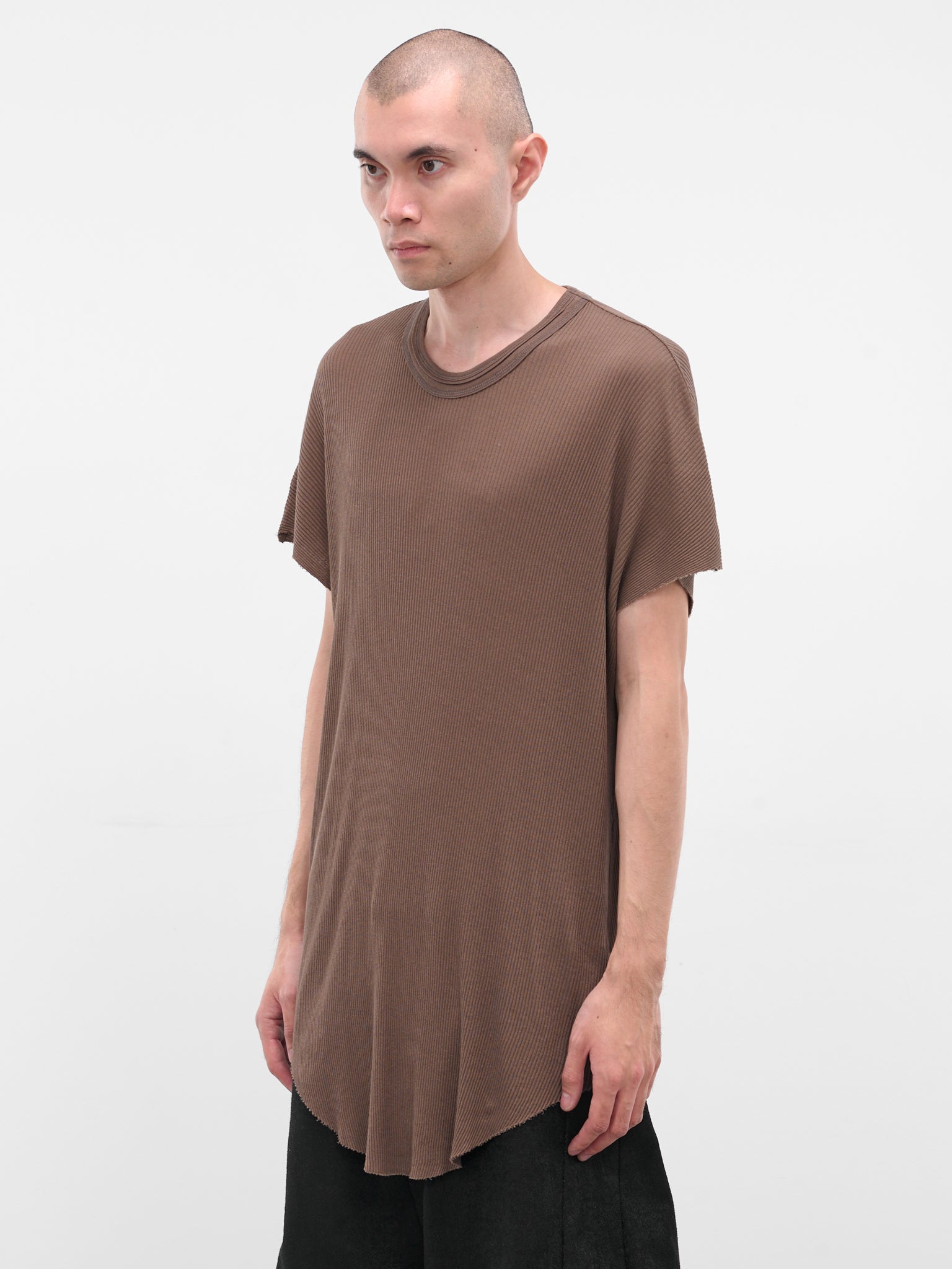Brown Cotton-Silk Ribbed Tee (917CUM8-SAND)