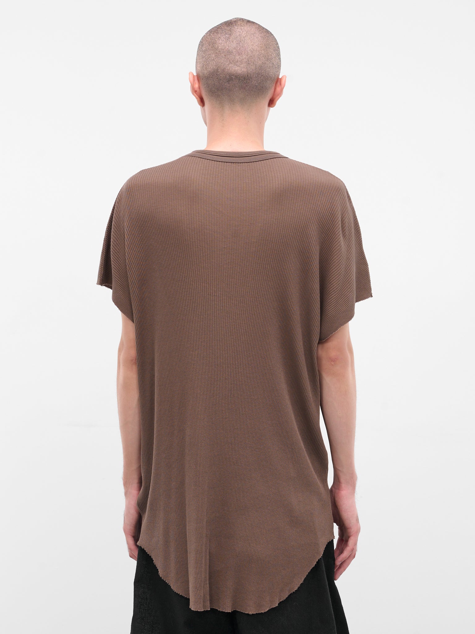 Brown Cotton-Silk Ribbed Tee (917CUM8-SAND)
