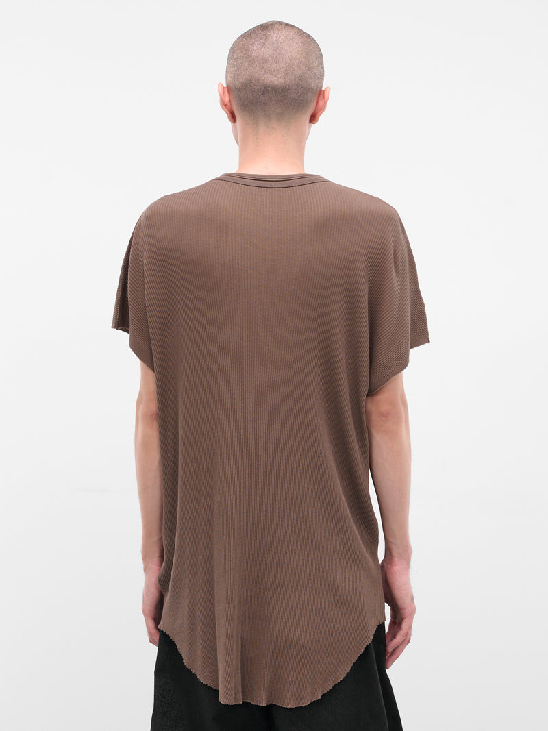 Brown Cotton-Silk Ribbed Tee (917CUM8-SAND)