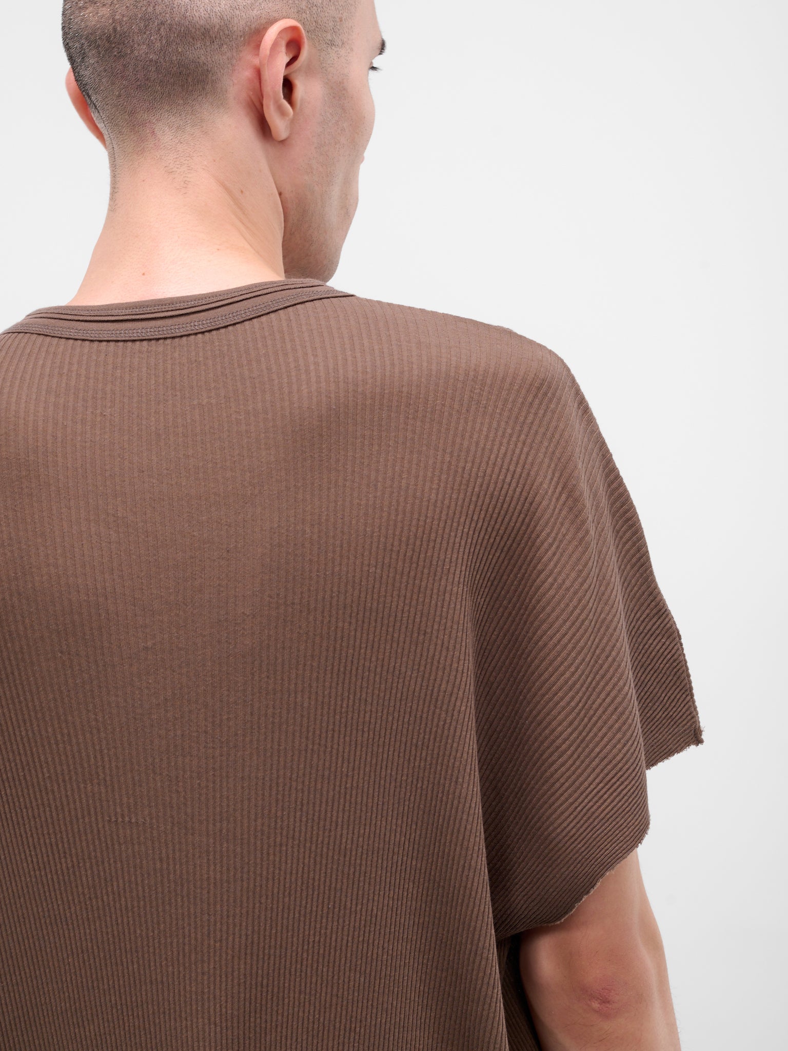 Brown Cotton-Silk Ribbed Tee (917CUM8-SAND)