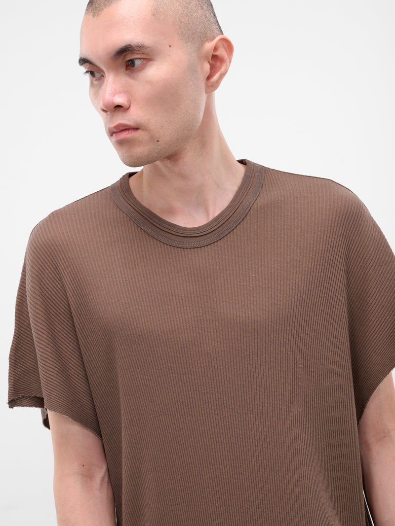 Brown Cotton-Silk Ribbed Tee (917CUM8-SAND)