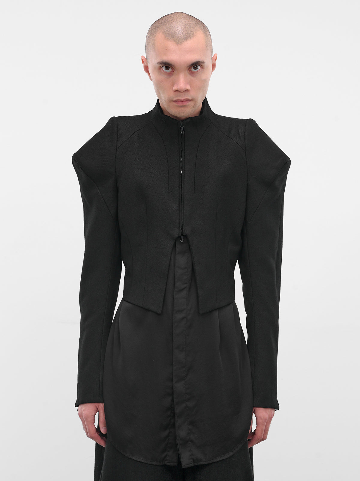 Black Sculptural Zip Blazer (917JAM2-BLACK)