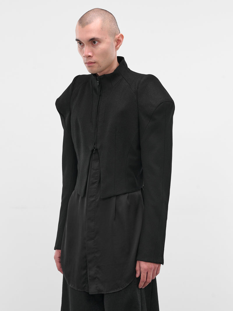 Black Sculptural Zip Blazer (917JAM2-BLACK)