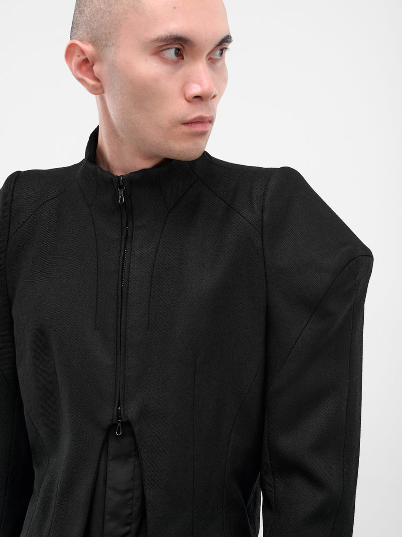 Black Sculptural Zip Blazer (917JAM2-BLACK)