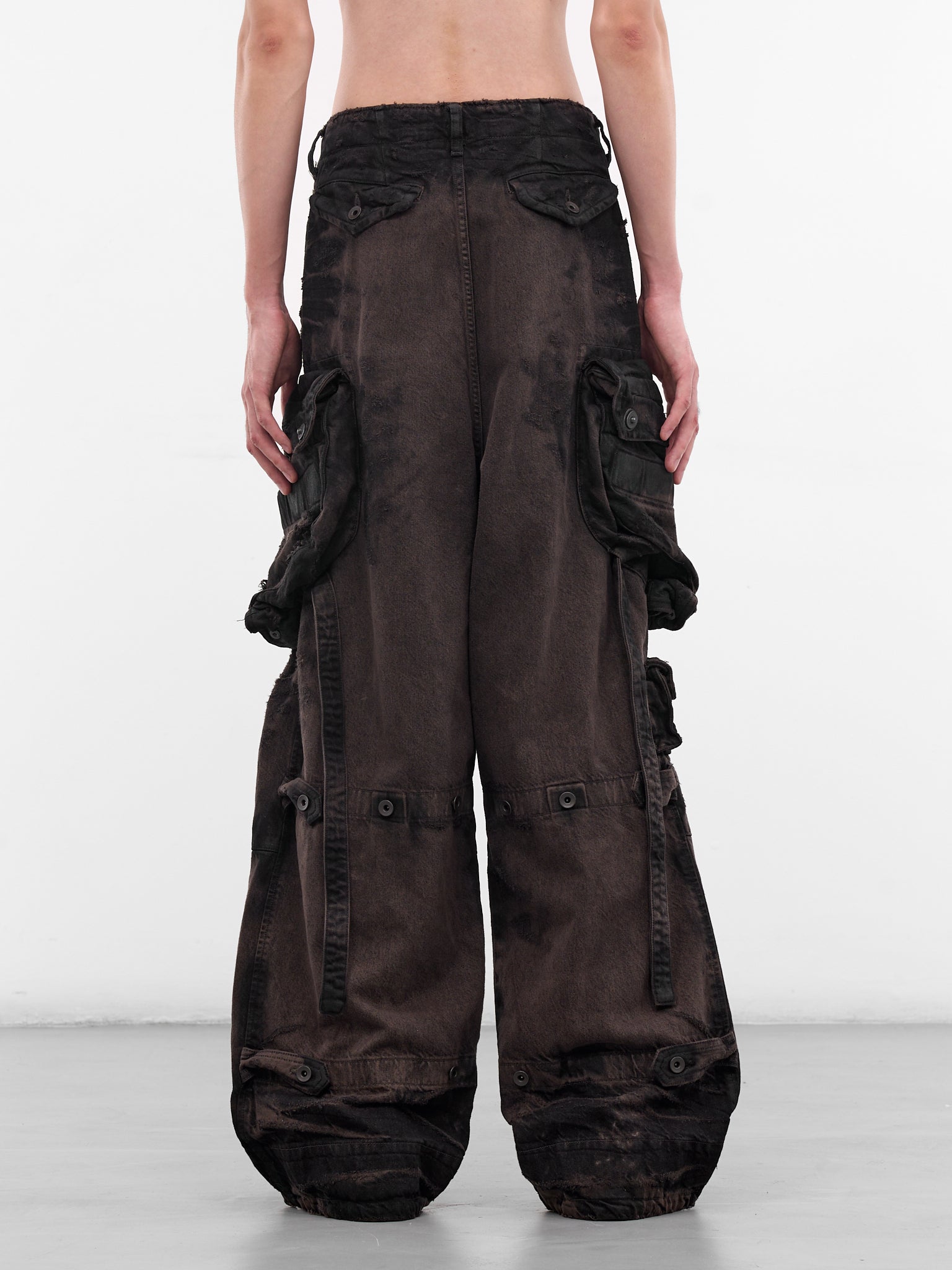 Brown Distressed Denim Cargo Pants (917PAM1-BW-DARK-BROWN)