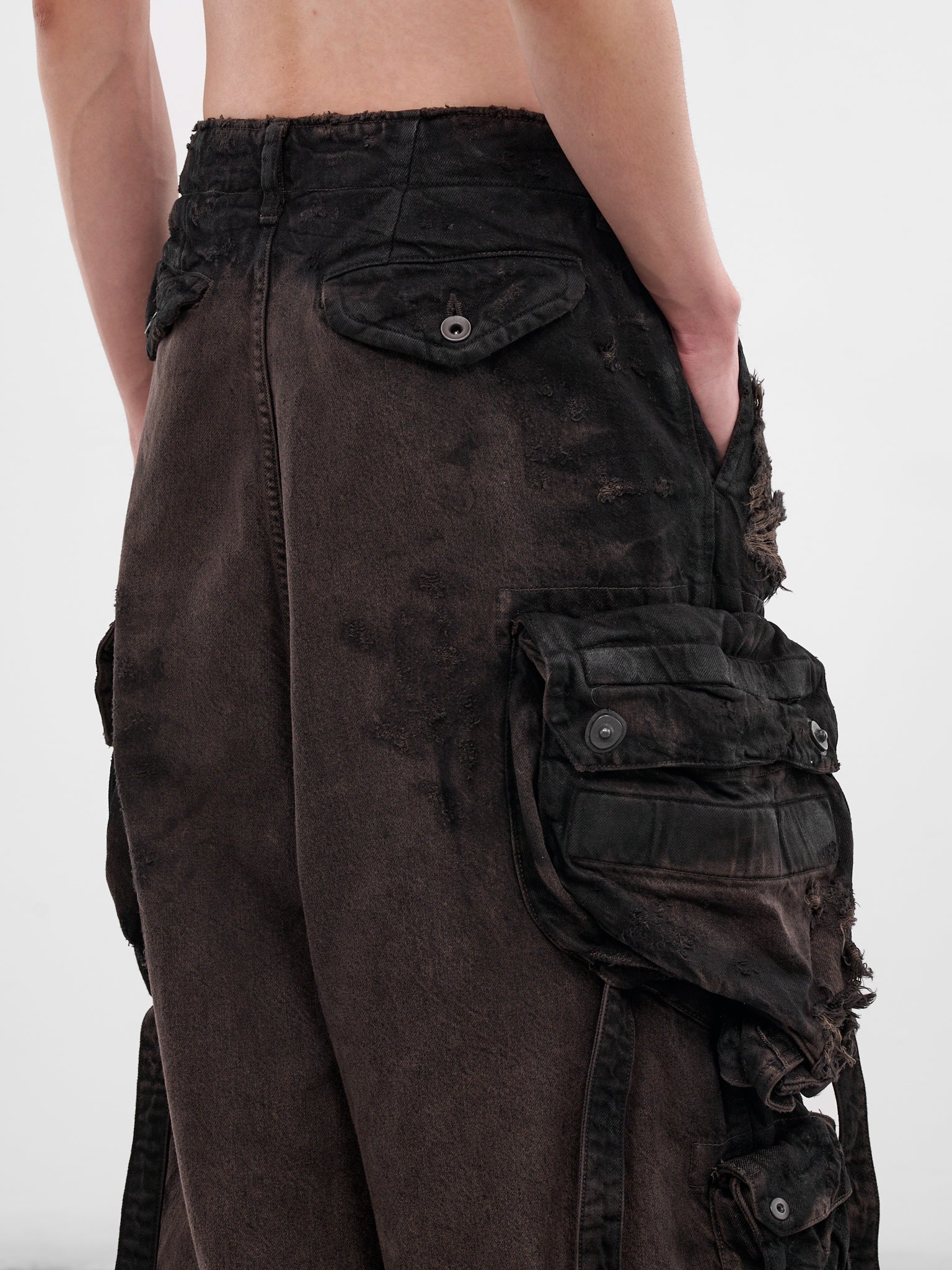 Brown Distressed Denim Cargo Pants (917PAM1-BW-DARK-BROWN)