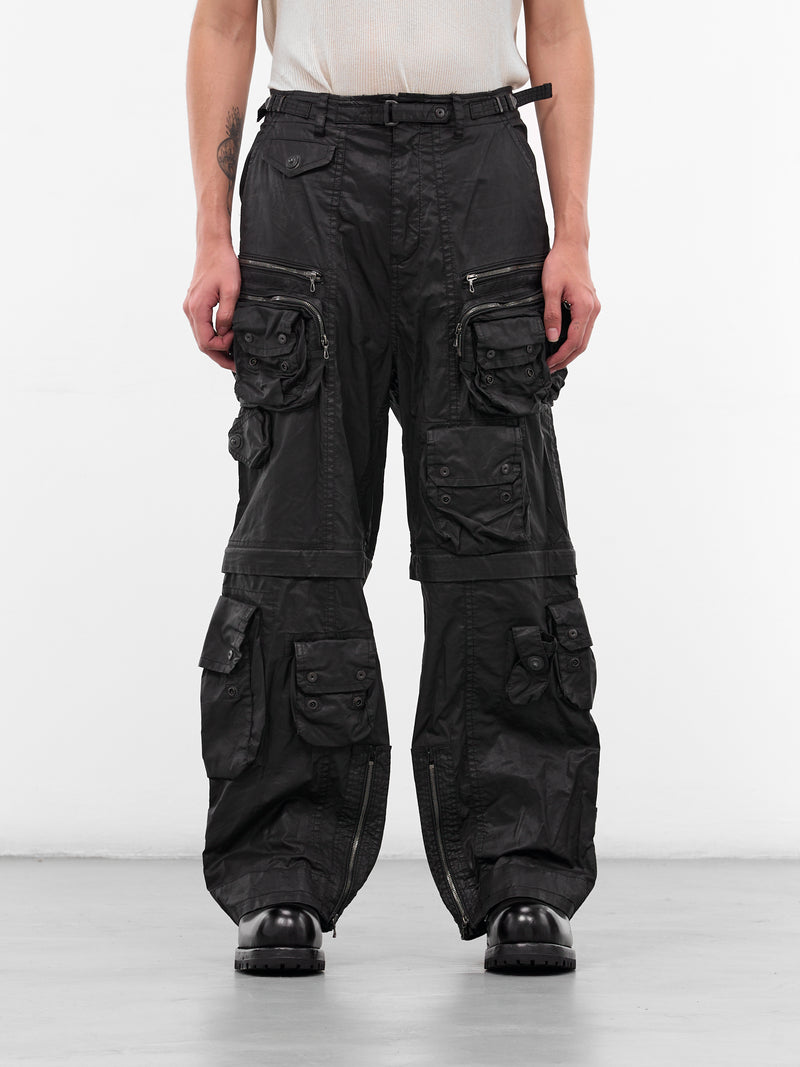 Black Coated Canvas Cargo Pants (917PAM11-BLACK)