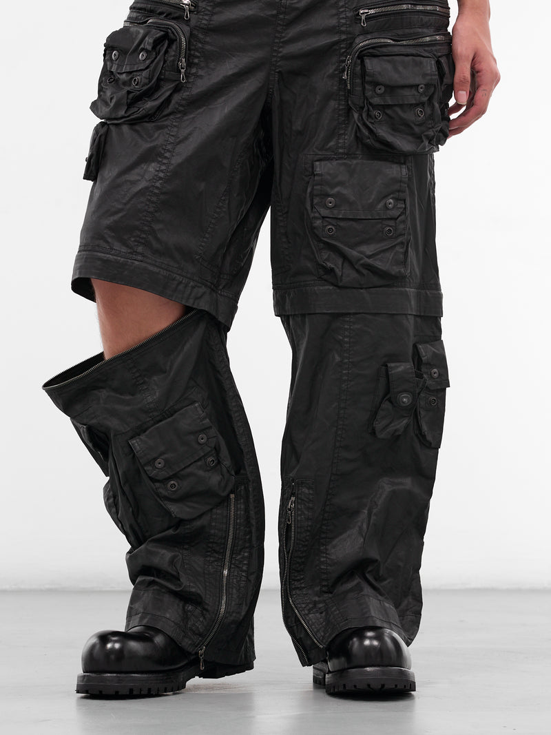Black Coated Canvas Cargo Pants (917PAM11-BLACK)