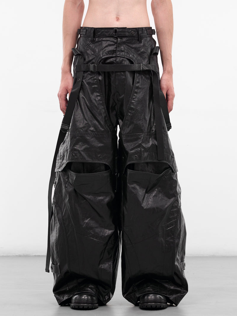 Black Coated Layered Cargo Pants (917PAM17-BLACK)