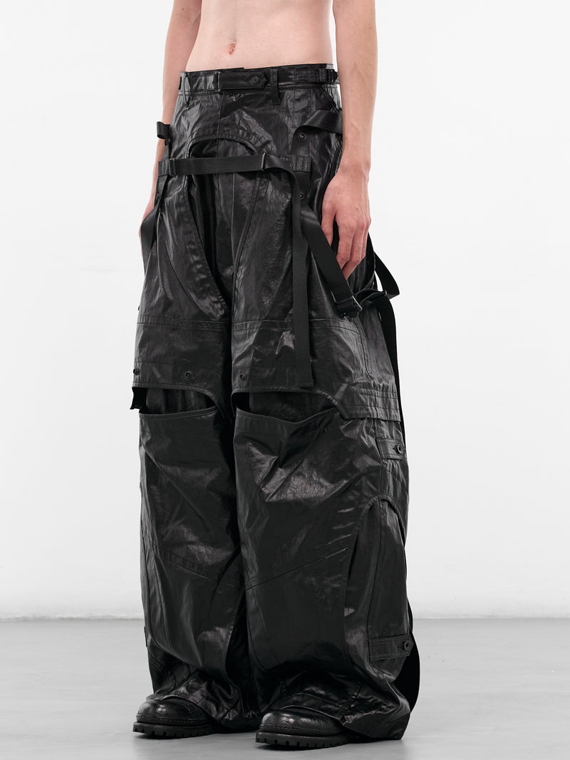 Black Coated Layered Cargo Pants (917PAM17-BLACK)