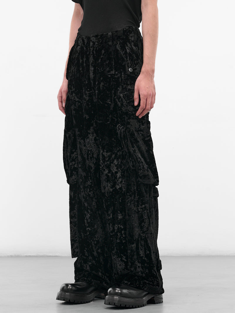 Black Crushed Velvet Cargo Pants (917PAM8-BLACK)