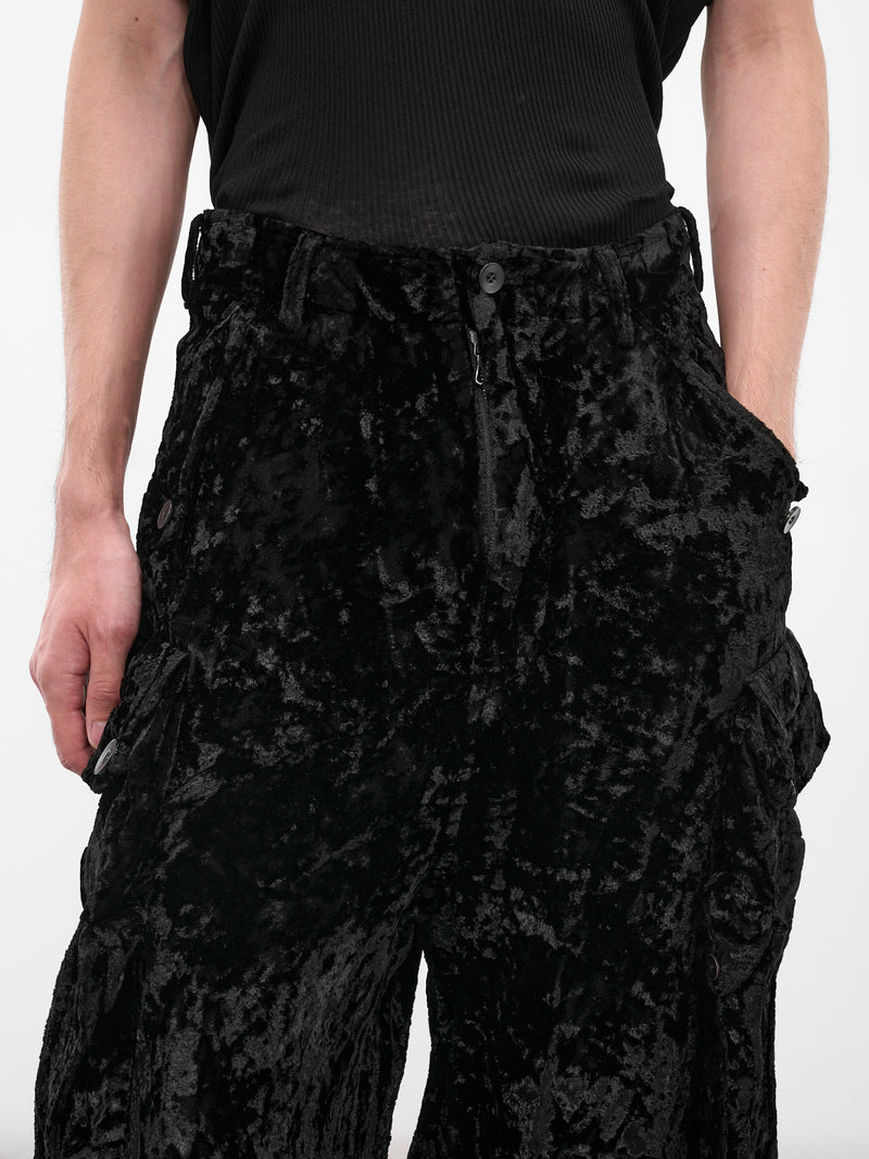 Black Crushed Velvet Cargo Pants (917PAM8-BLACK)