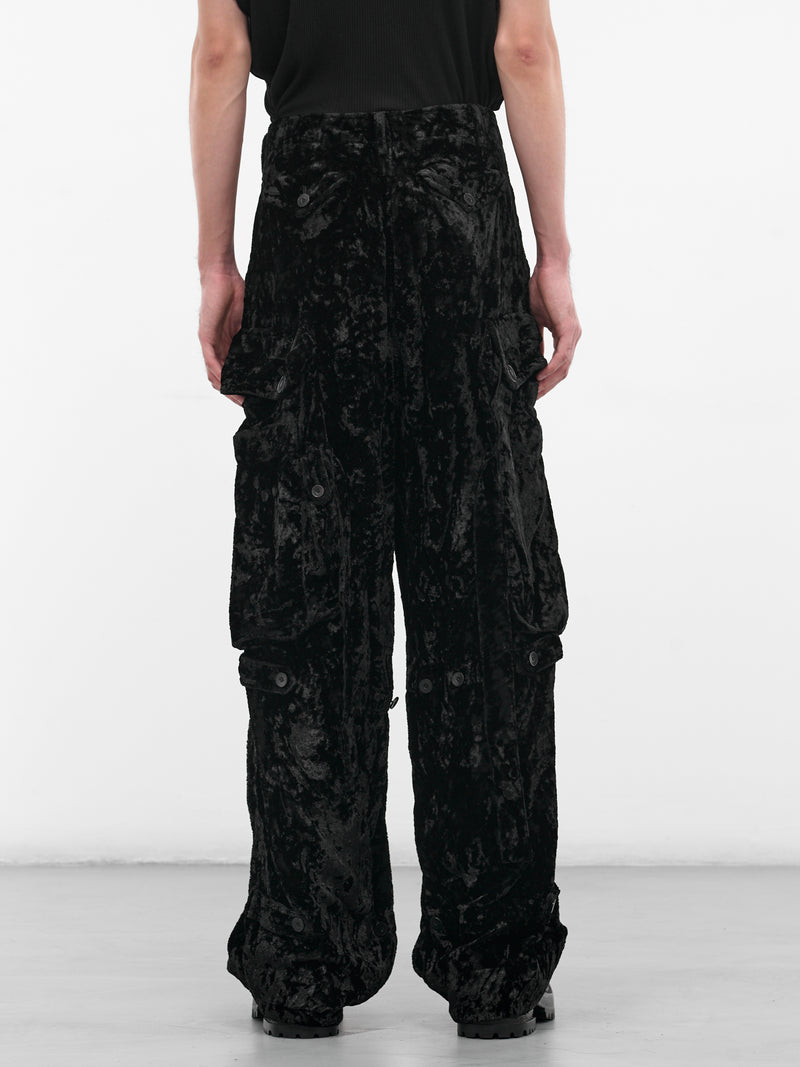 Black Crushed Velvet Cargo Pants (917PAM8-BLACK)