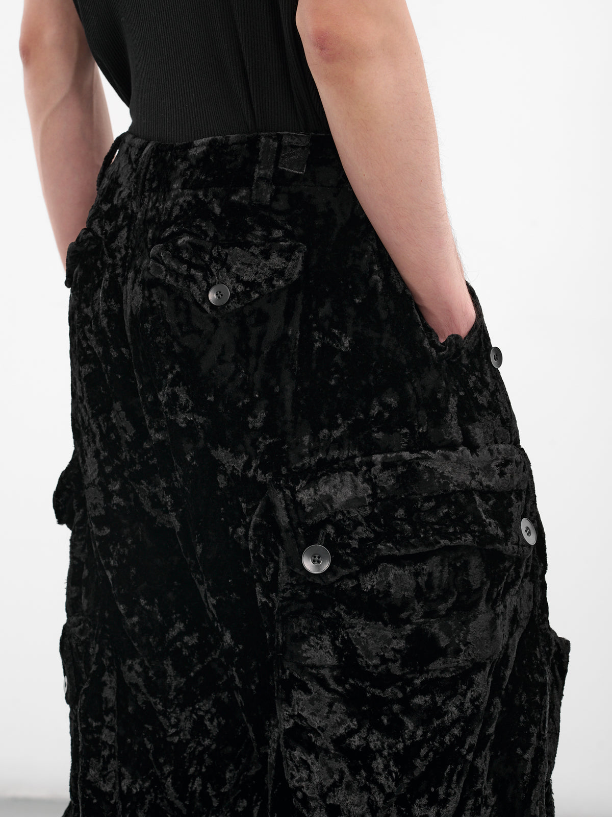 Black Crushed Velvet Cargo Pants (917PAM8-BLACK)