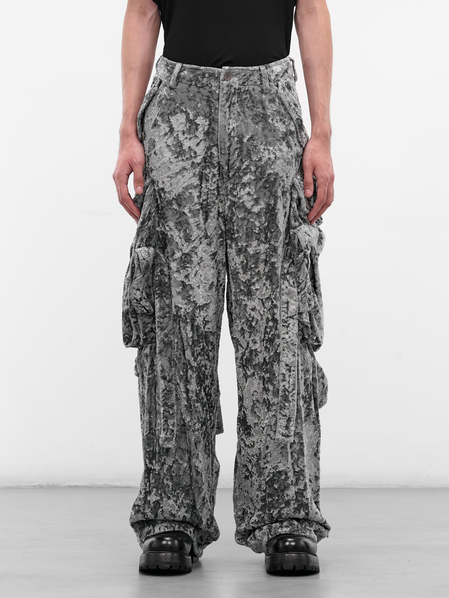Gray Crushed Velvet Cargo Pants (917PAM8-GRAY)