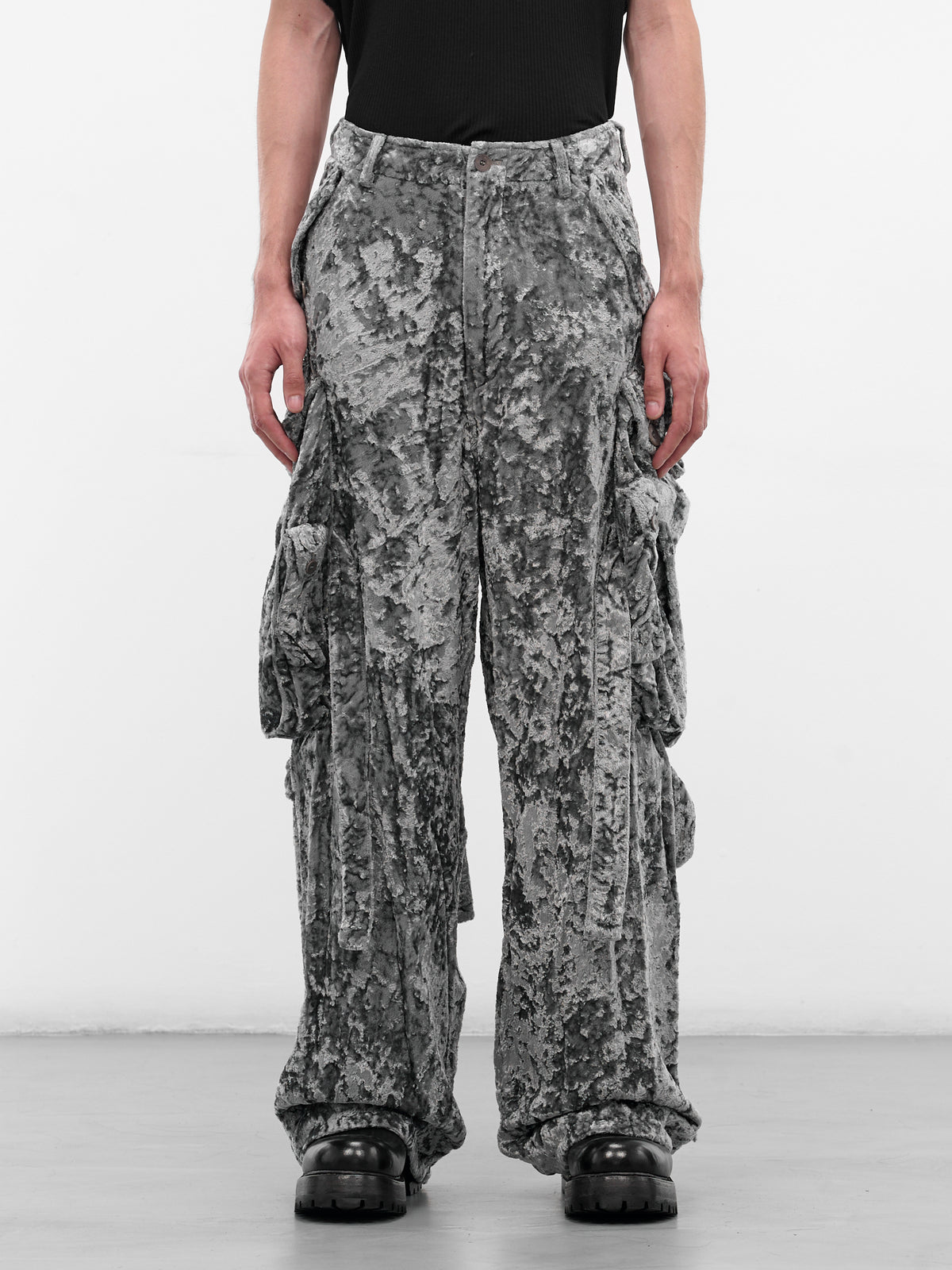 Gray Crushed Velvet Cargo Pants (917PAM8-GRAY)
