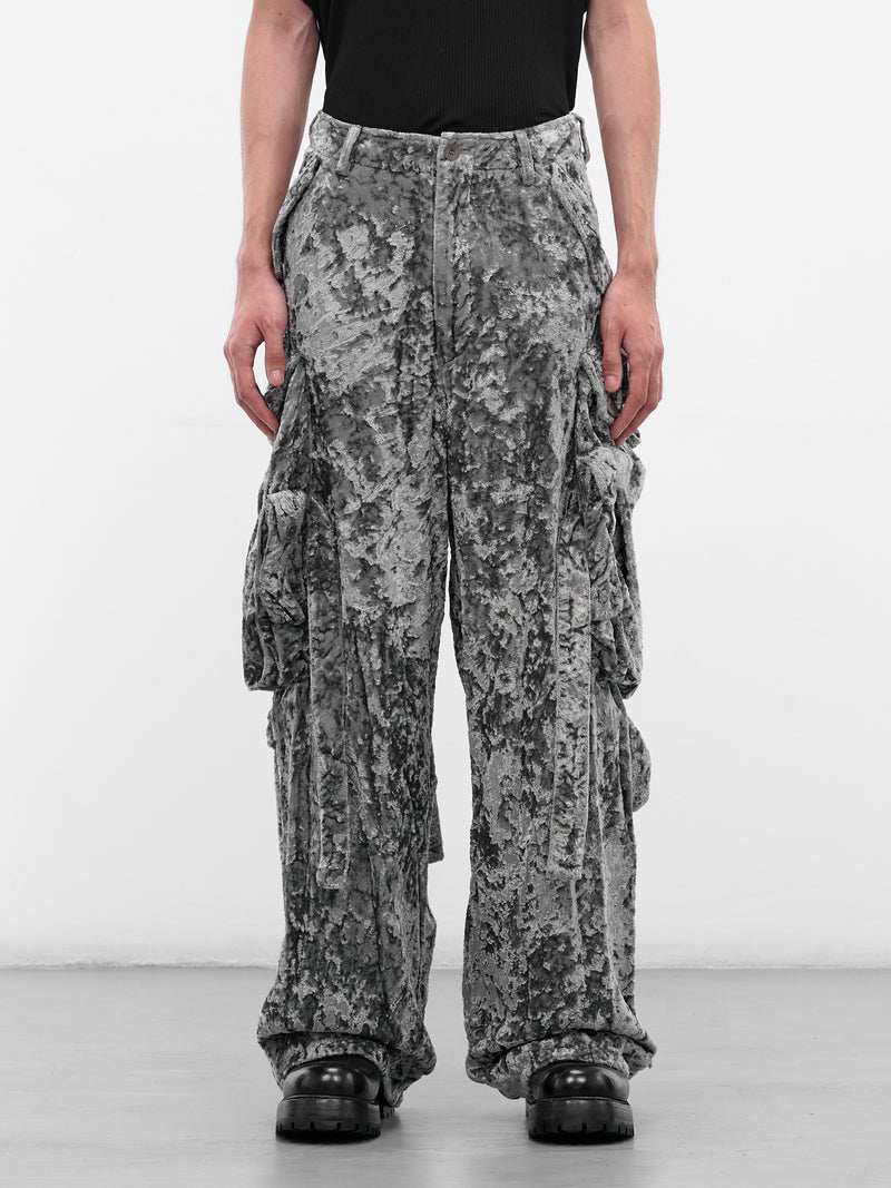 Gray Crushed Velvet Cargo Pants (917PAM8-GRAY)