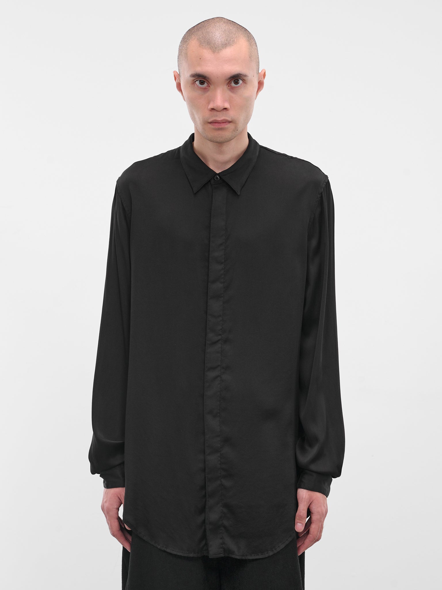Black Silk Button-Up Shirt (917SHM4-BLACK)