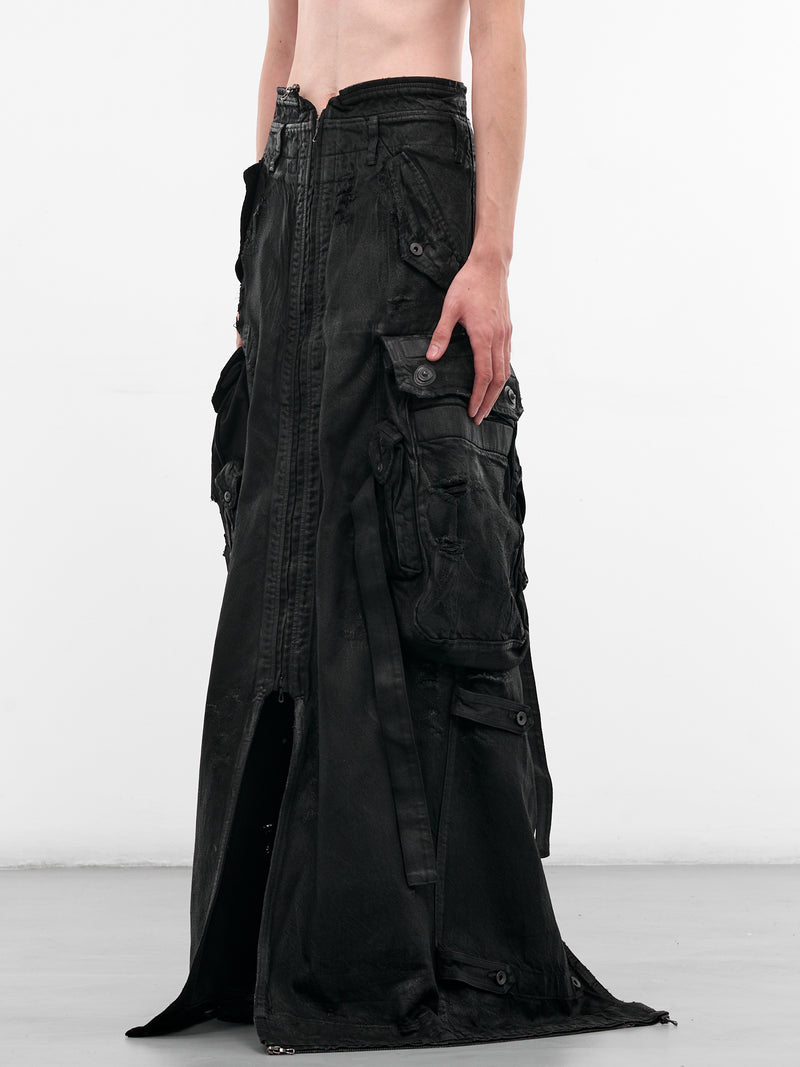 Black Coated Cargo Long Skirt (917SKU1-C-BLACK)