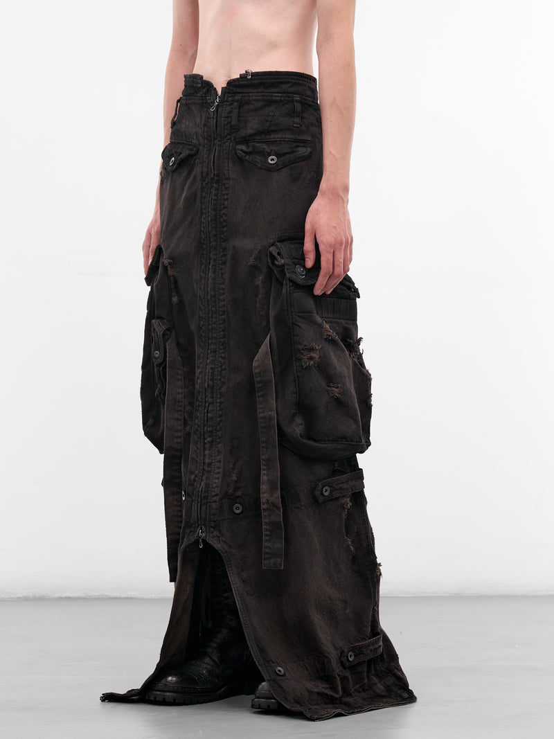 Brown Distressed Denim Long Skirt (917SKU10-BW-DARK-BROWN)