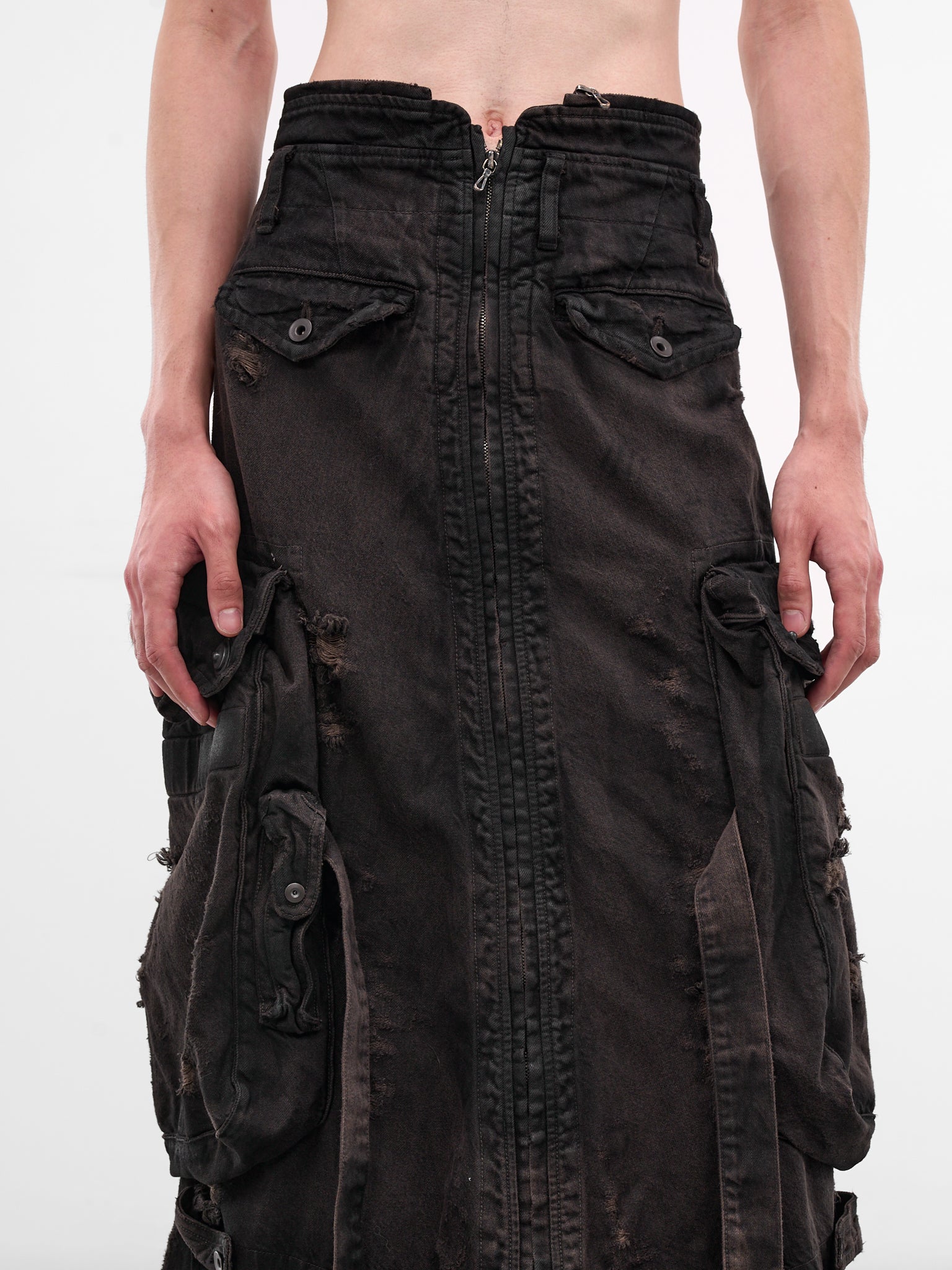 Brown Distressed Denim Long Skirt (917SKU10-BW-DARK-BROWN)