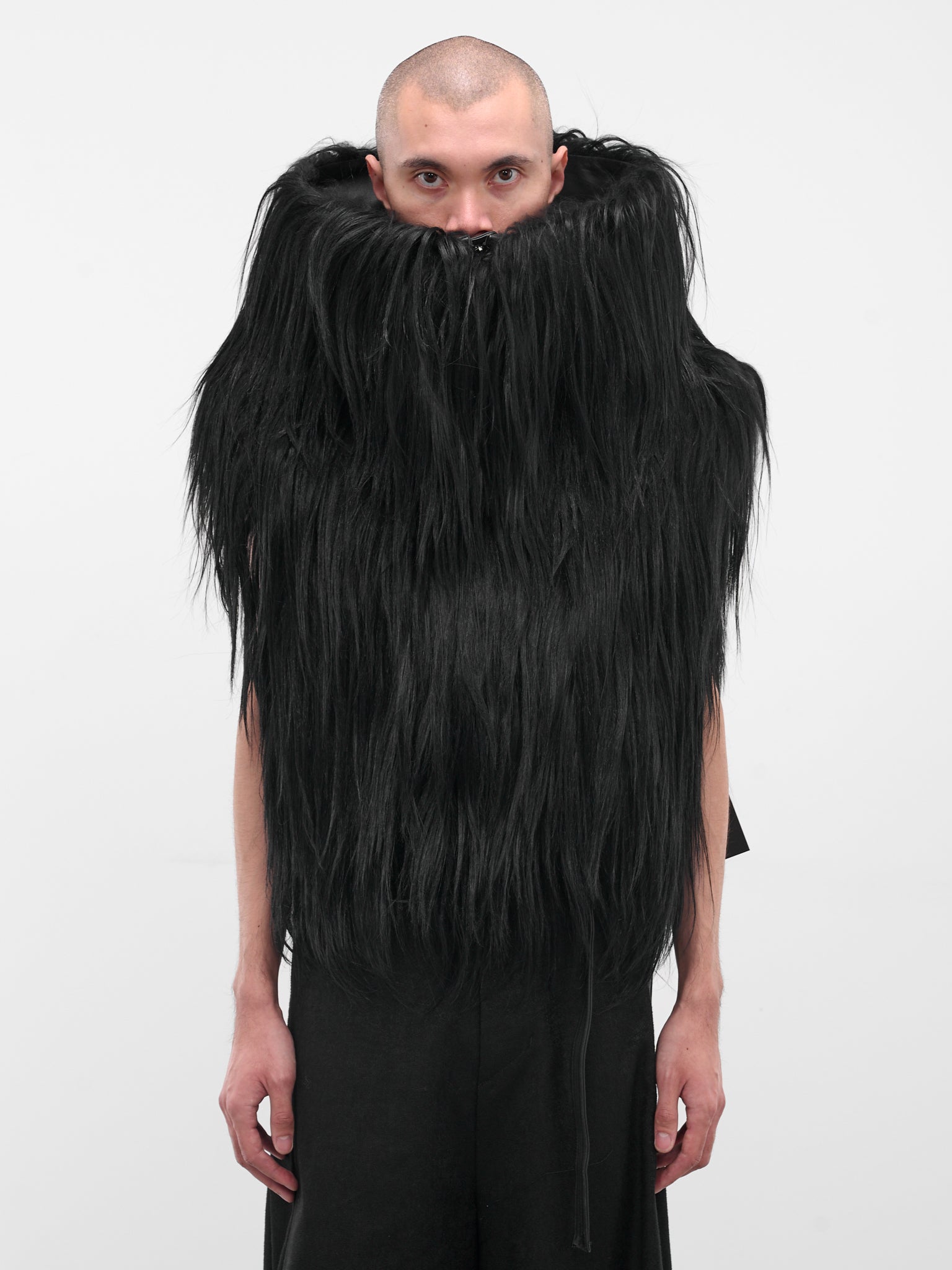 Black Goat Fur Hooded Vest (917STU1-BLACK)