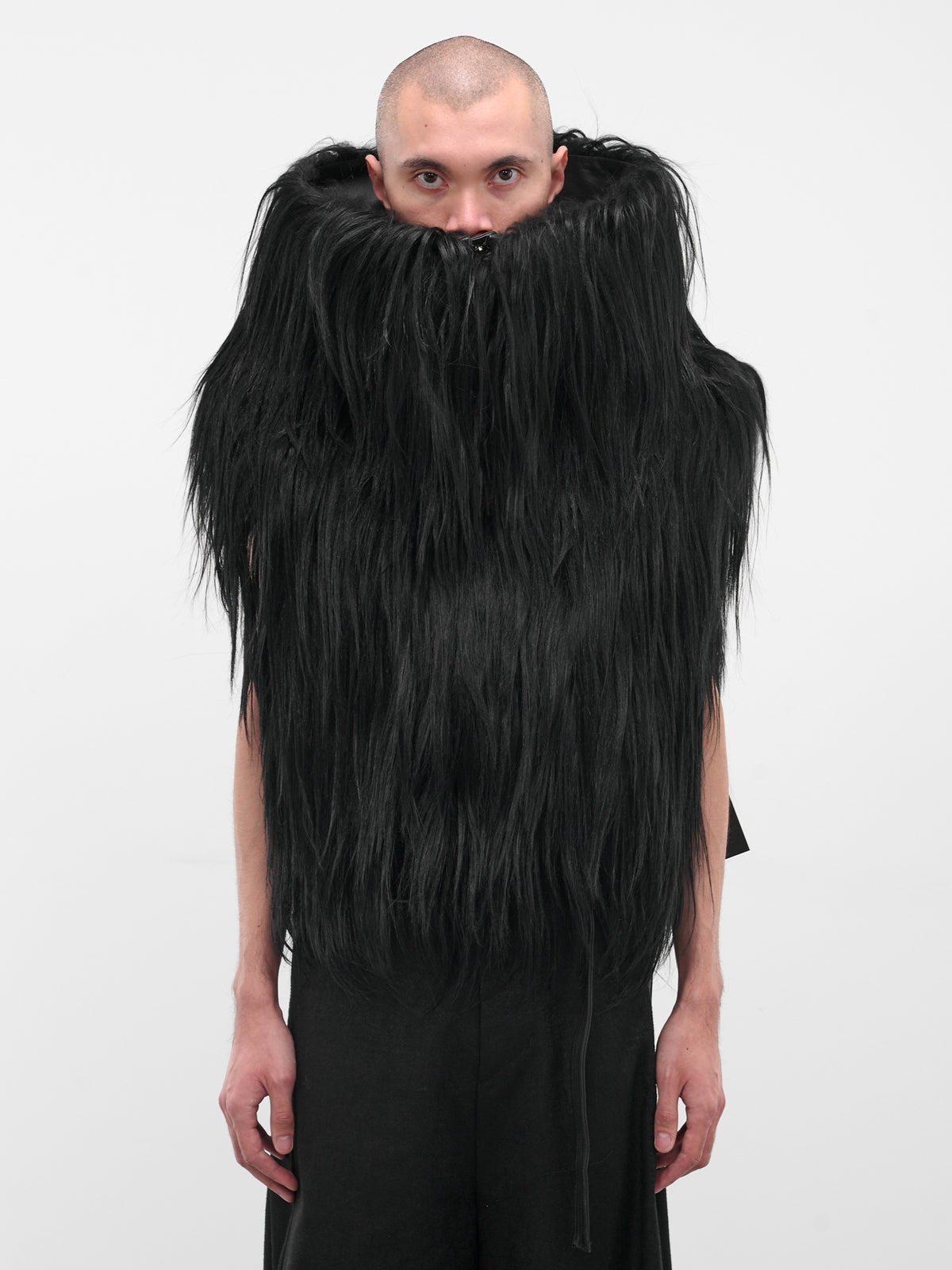 Black Goat Fur Hooded Vest (917STU1-BLACK)