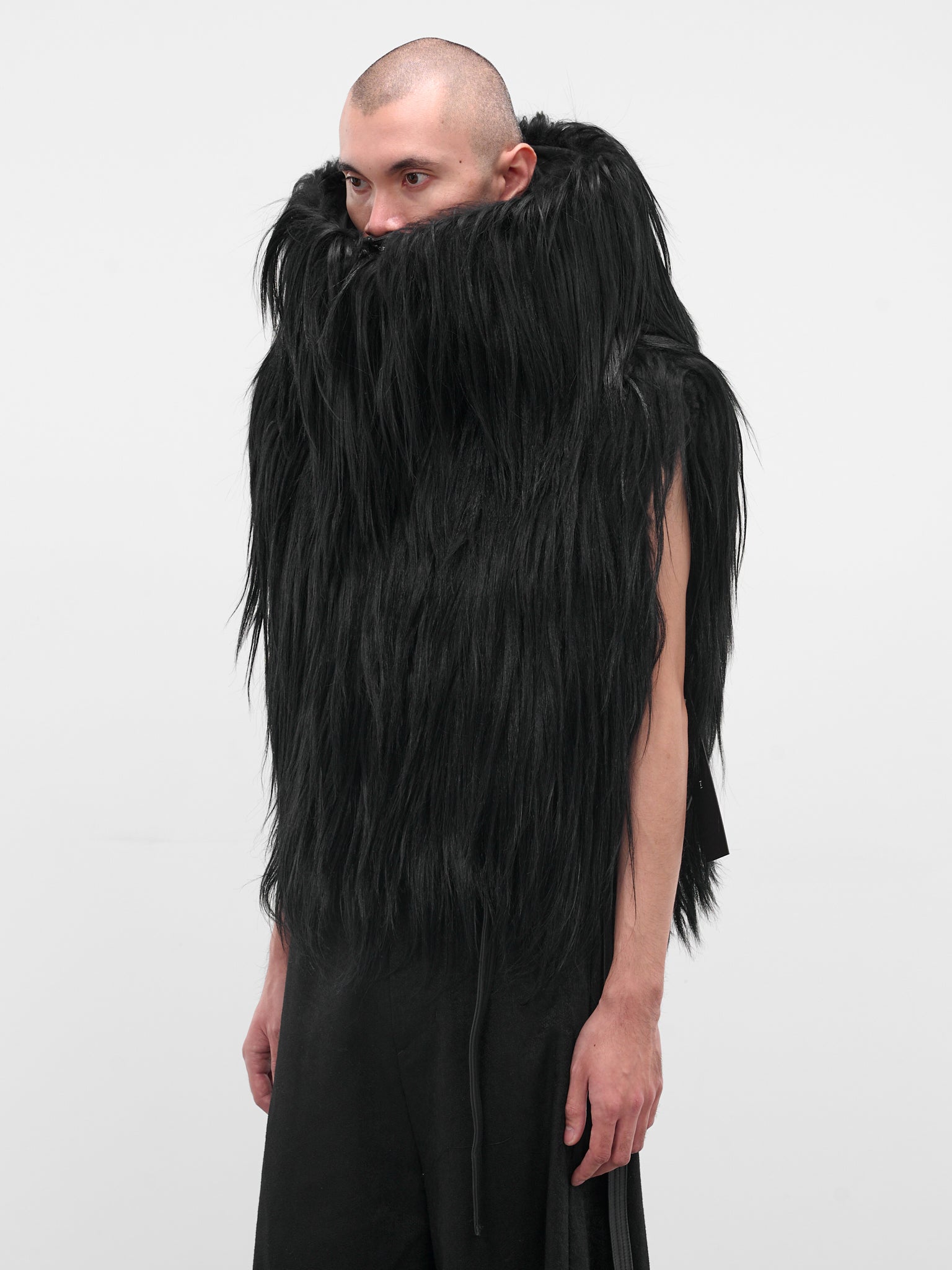 Black Goat Fur Hooded Vest (917STU1-BLACK)