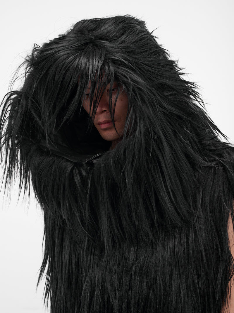 Black Goat Fur Hooded Vest (917STU1-BLACK)