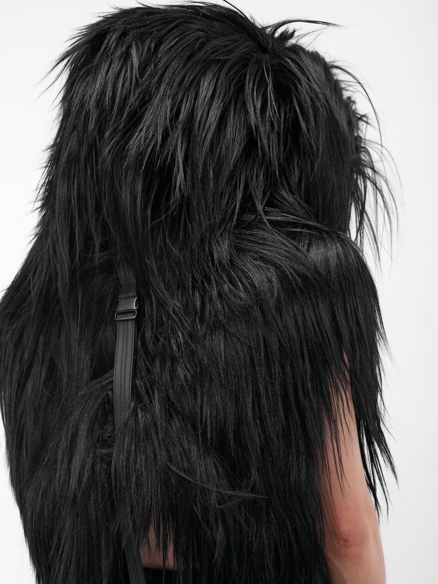 Black Goat Fur Hooded Vest (917STU1-BLACK)