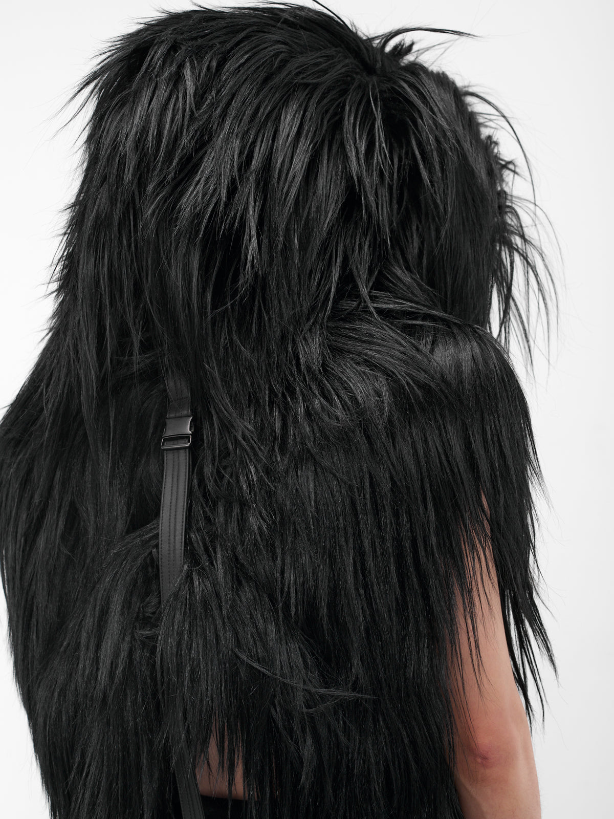 Black Goat Fur Hooded Vest (917STU1-BLACK)