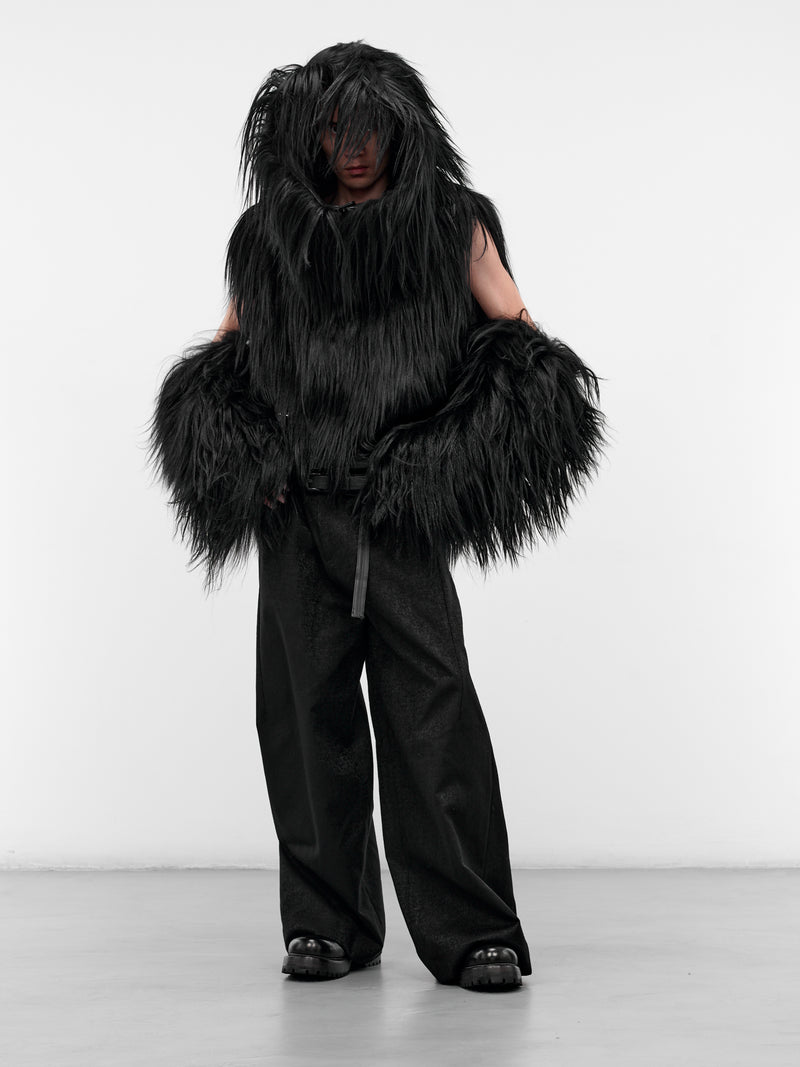 Black Goat Fur Hooded Vest (917STU1-BLACK)
