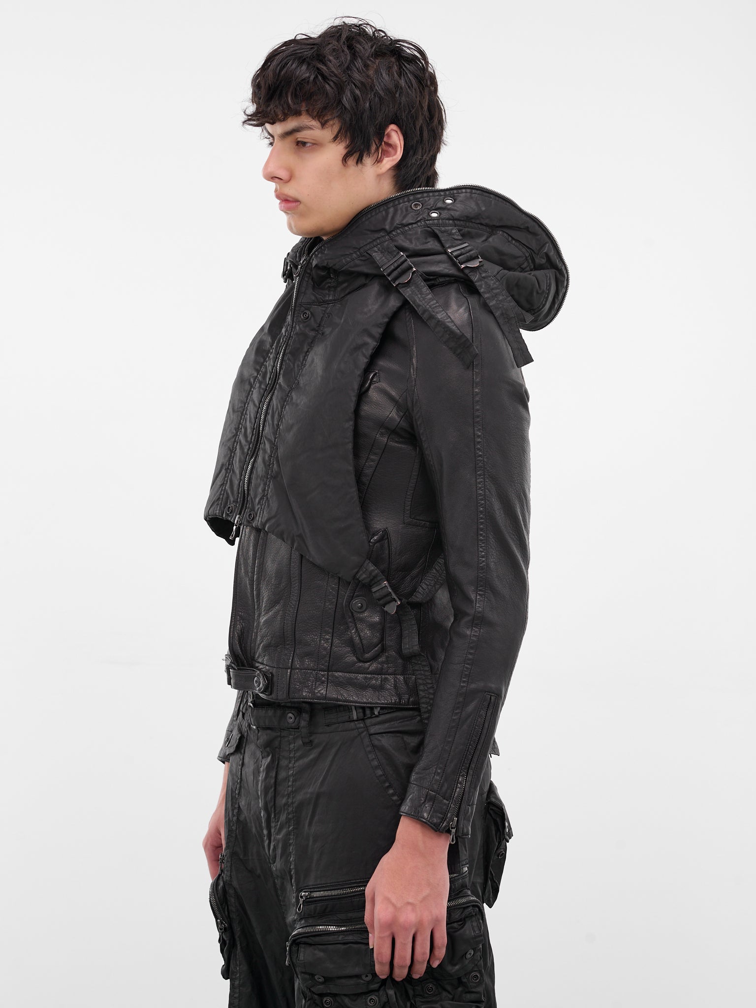 Black Coated Cropped Hooded Vest (917STU2-BLACK)