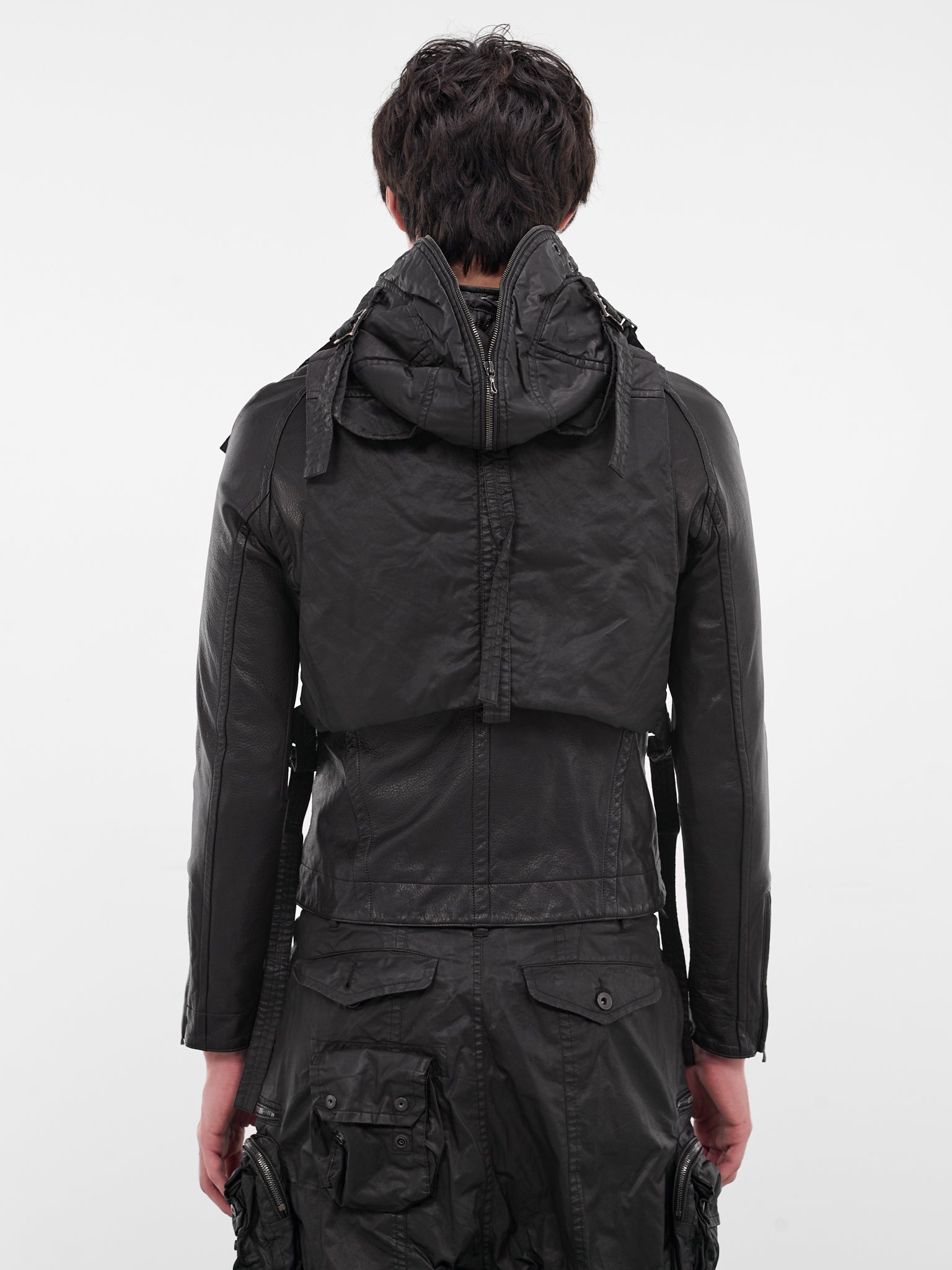 Black Coated Cropped Hooded Vest (917STU2-BLACK)