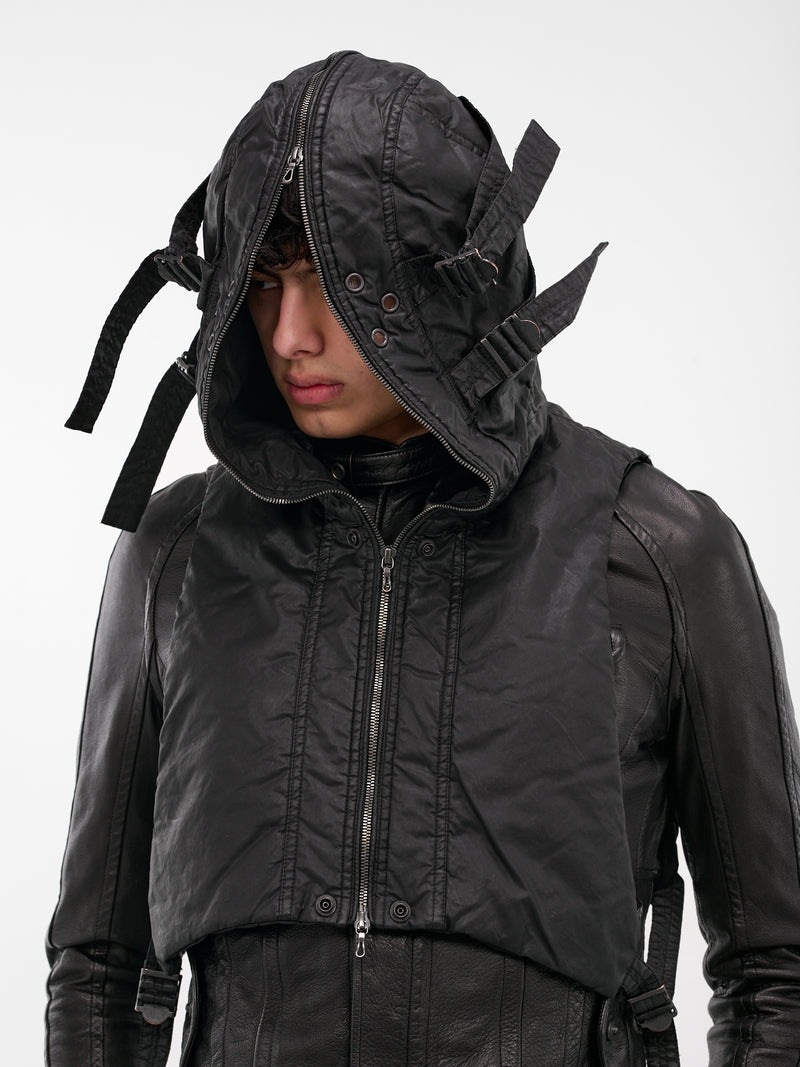 Black Coated Cropped Hooded Vest (917STU2-BLACK)