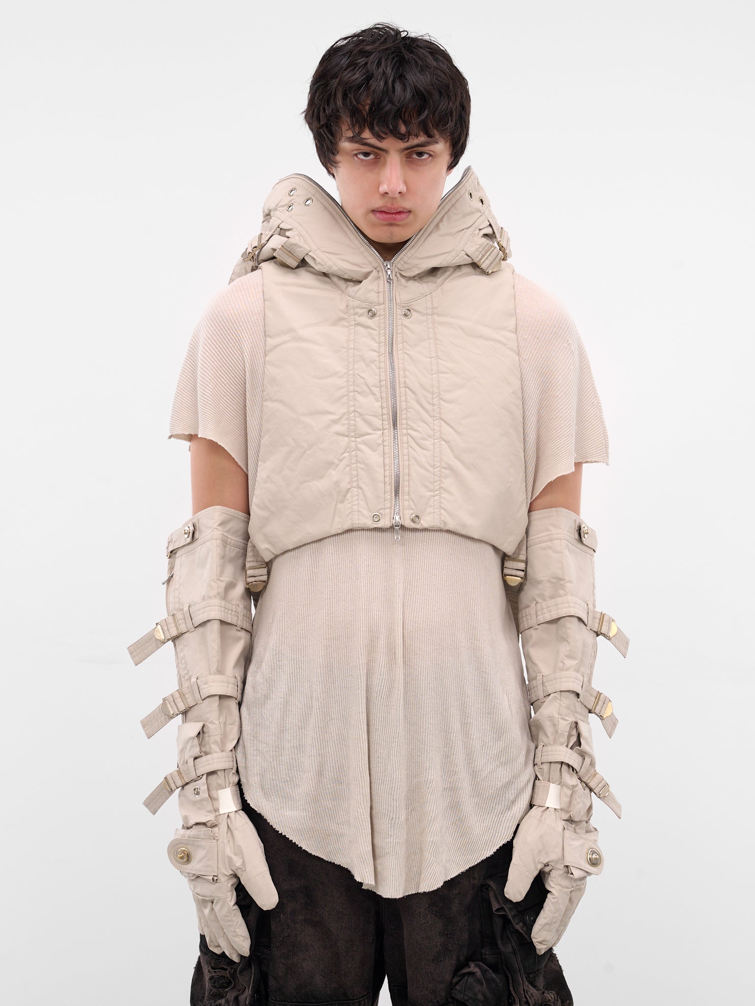 White Coated Cropped Hooded Vest (917STU2-PLASTER)