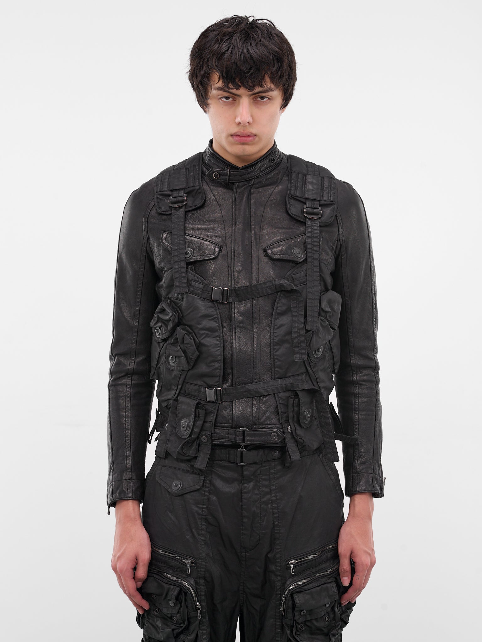 Black Coated Canvas Utility Vest (917VEM3-BLACK)