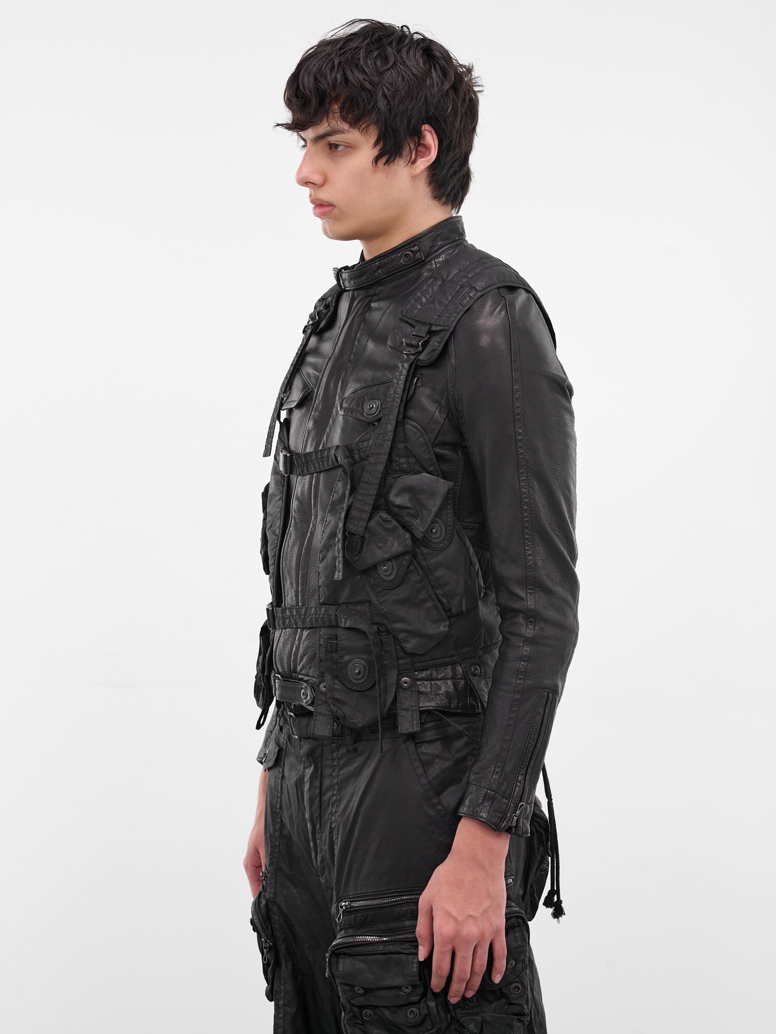 Black Coated Canvas Utility Vest (917VEM3-BLACK)