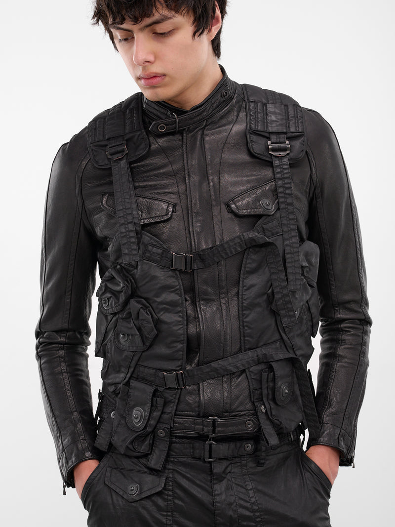 Black Coated Canvas Utility Vest (917VEM3-BLACK)