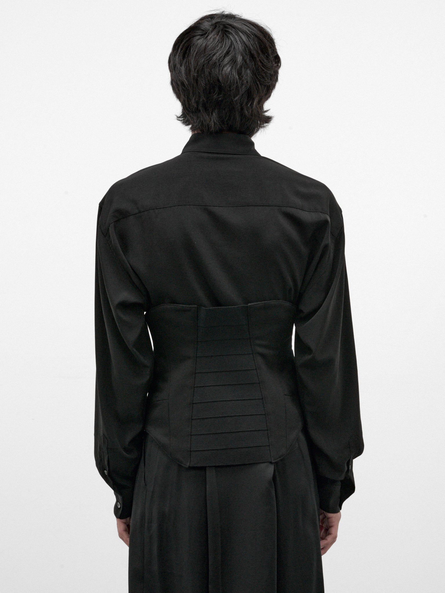 Black Cotton-Silk Waist Corset (957ACU1-BLACK)
