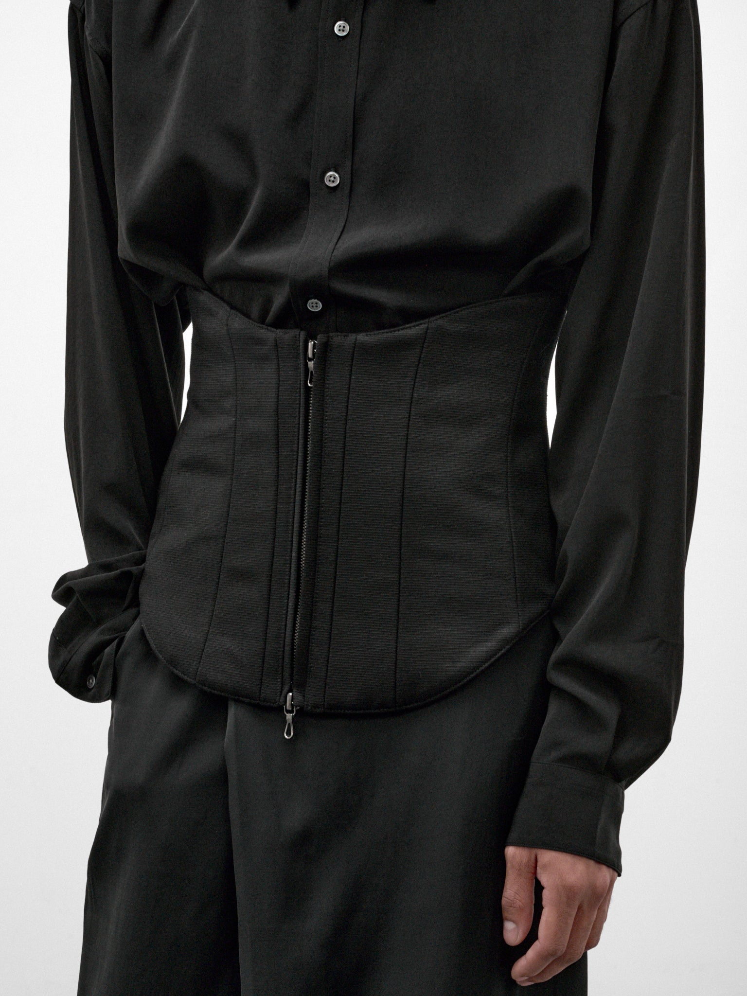 Black Cotton-Silk Waist Corset (957ACU1-BLACK)