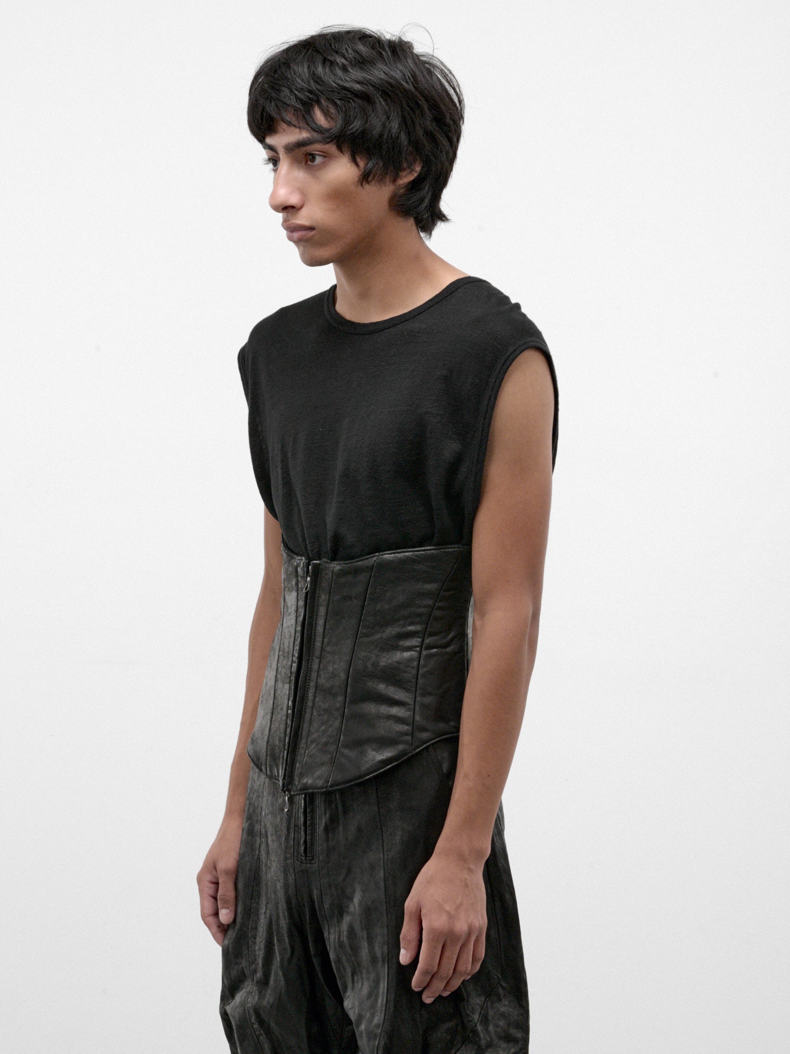 Black Leather Waist Corset (957ACU7-BLACK)