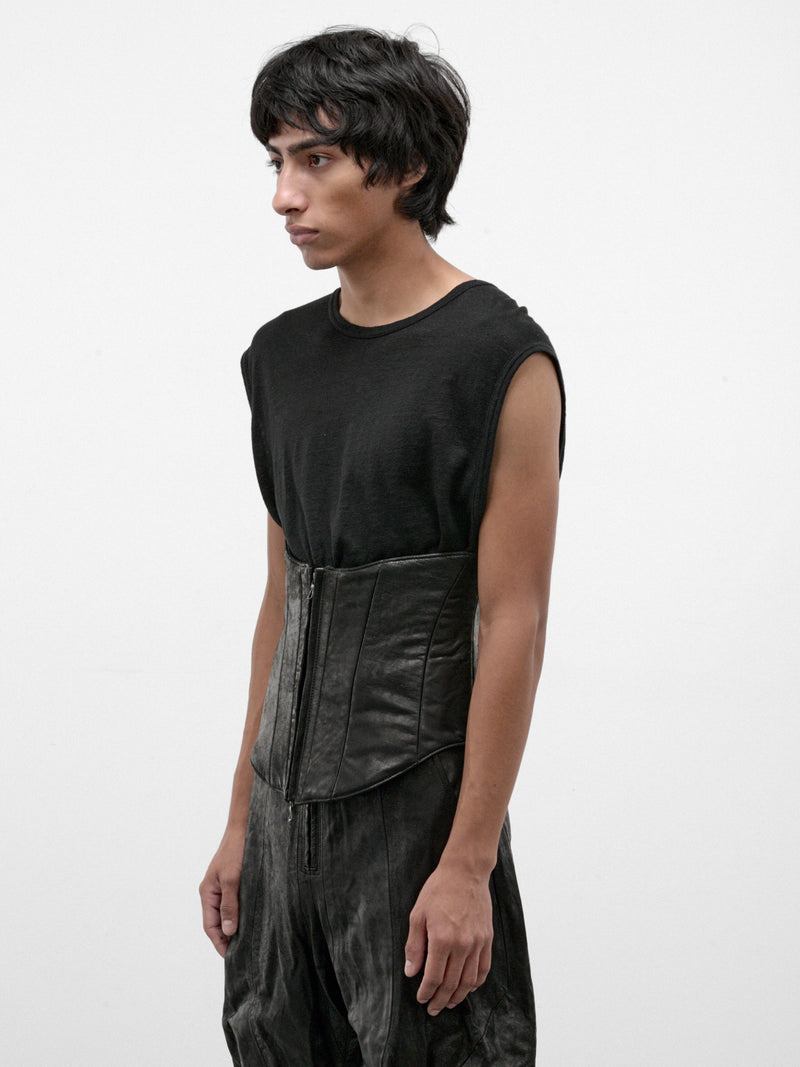 Black Leather Waist Corset (957ACU7-BLACK)