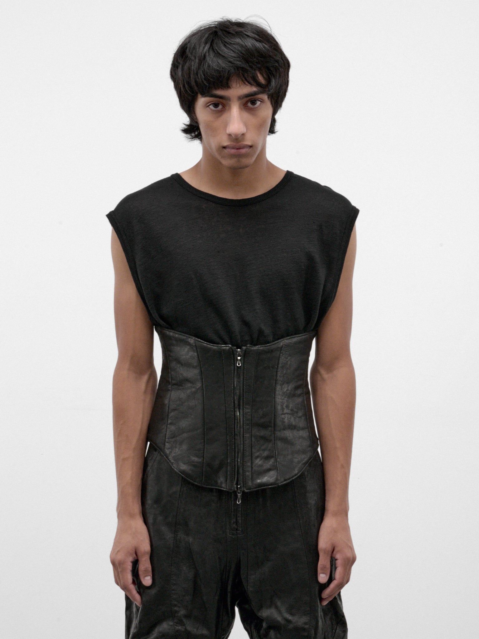 Black Leather Waist Corset (957ACU7-BLACK)