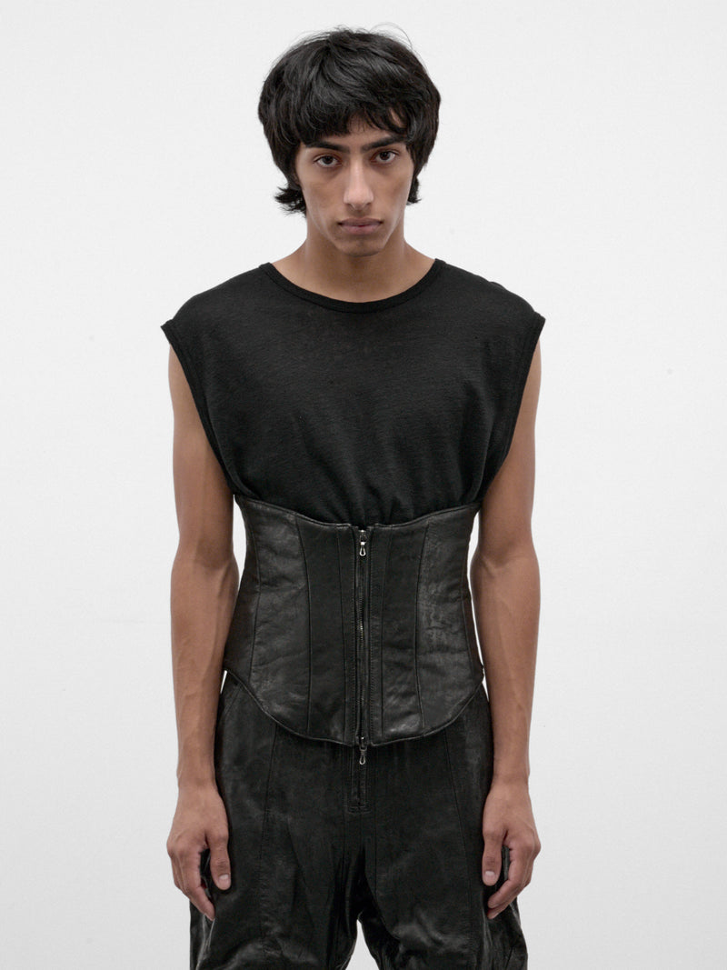 Black Leather Waist Corset (957ACU7-BLACK)
