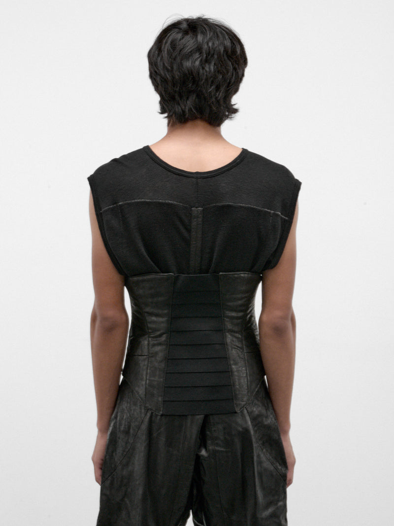 Black Leather Waist Corset (957ACU7-BLACK)
