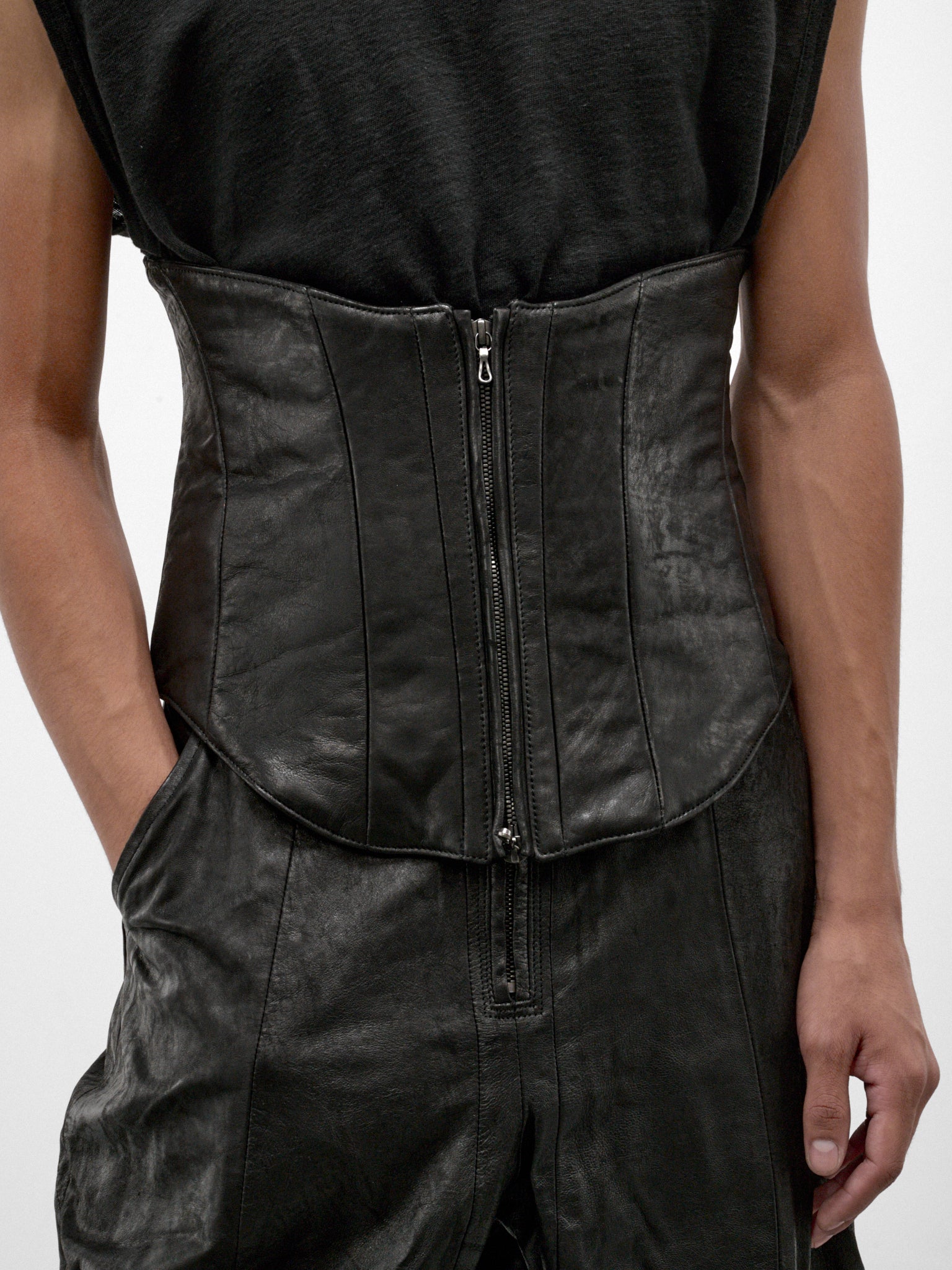 Black Leather Waist Corset (957ACU7-BLACK)