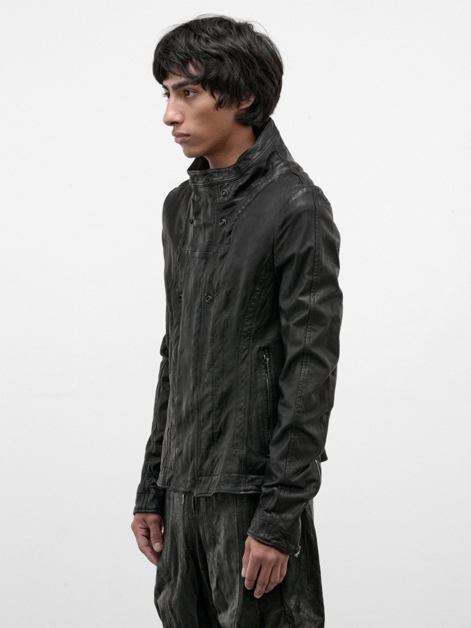 Black Leather Asymmetric Jacket (957BLM10-BLACK)