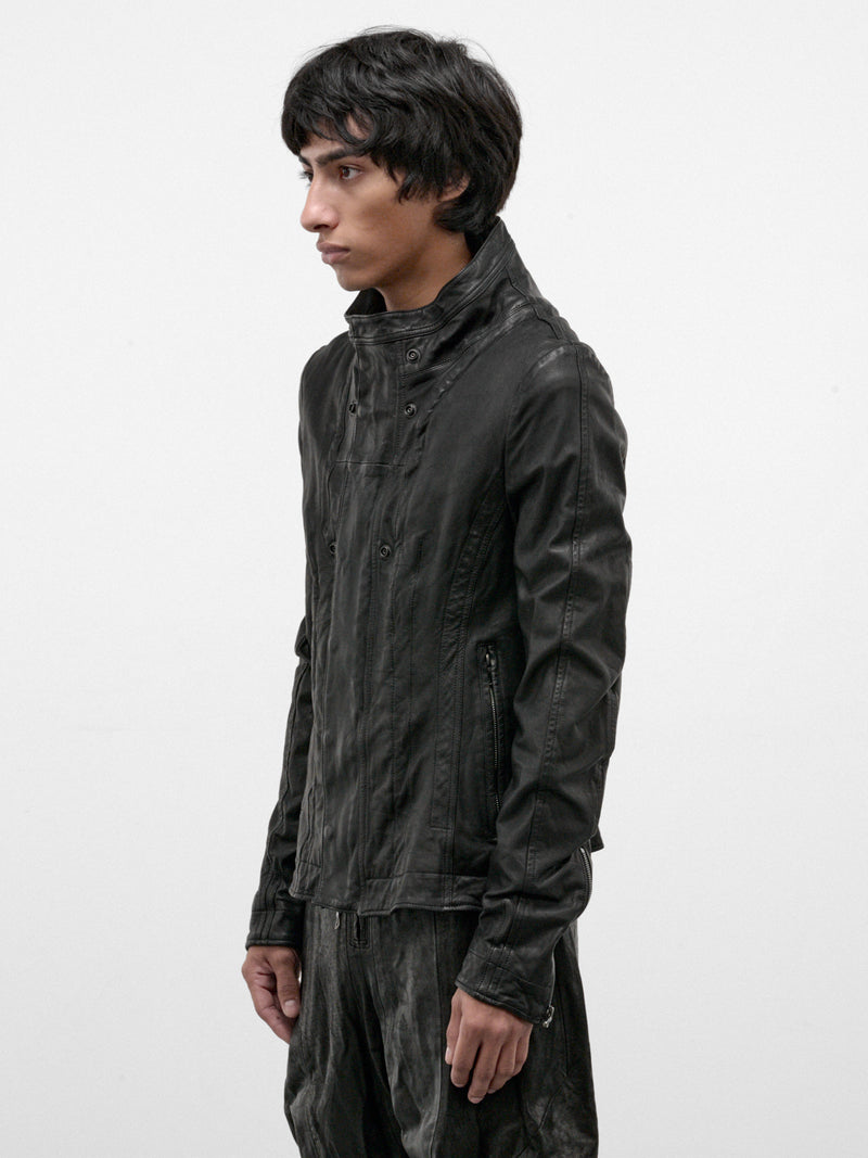 Black Leather Asymmetric Jacket (957BLM10-BLACK)