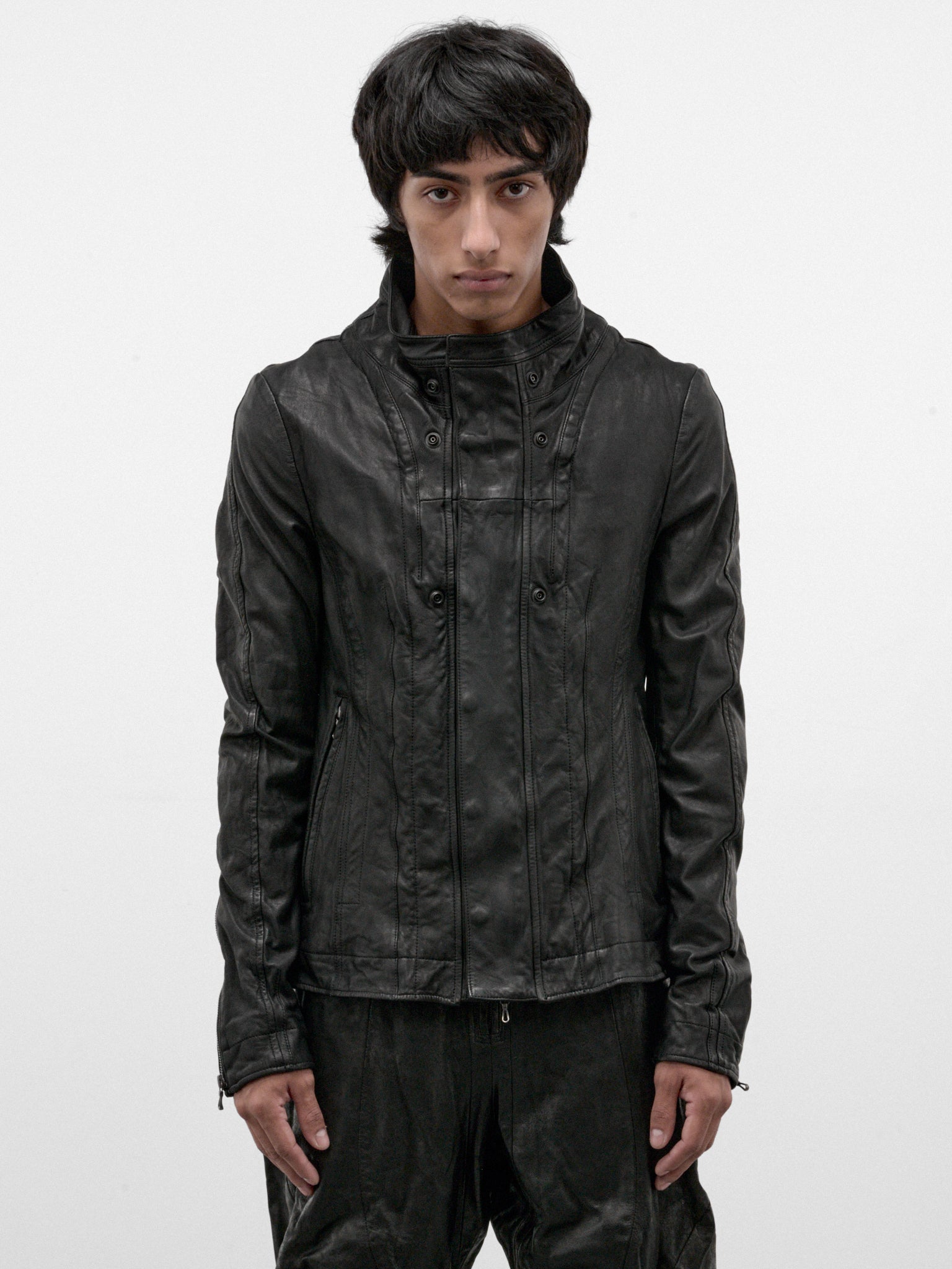 Black Leather Asymmetric Jacket (957BLM10-BLACK)